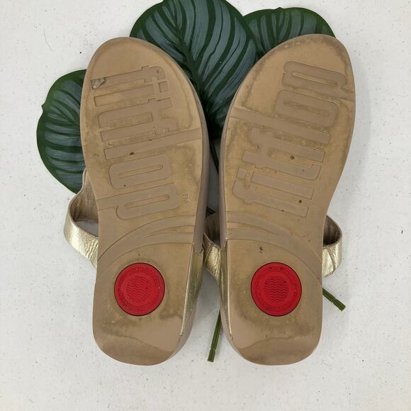 FitFlop Gold Beige Faux Jewels Lulu Toe-Post Lightweight Flip Flop Sandal Shoes - Picture 7 of 11